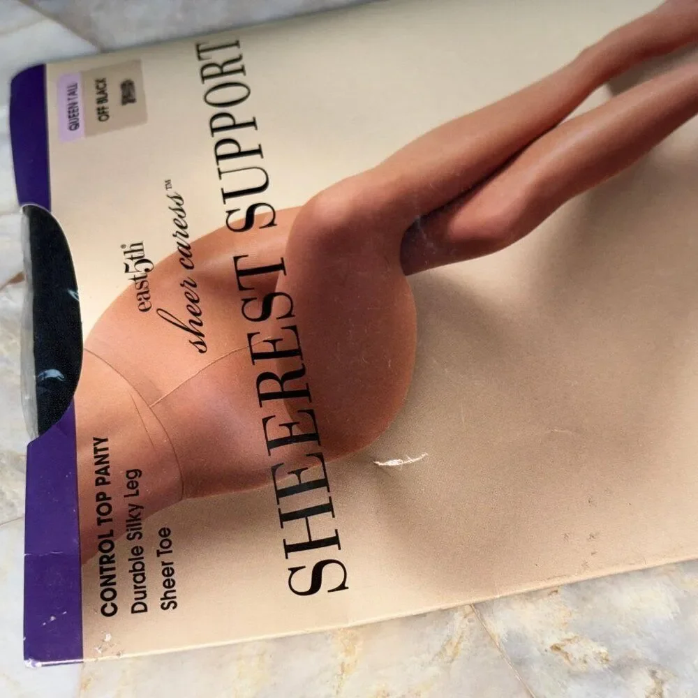 Vintage JC PENNEY Sheerest Support PANTYHOSE queen tall Off BLACK Control‎ Top